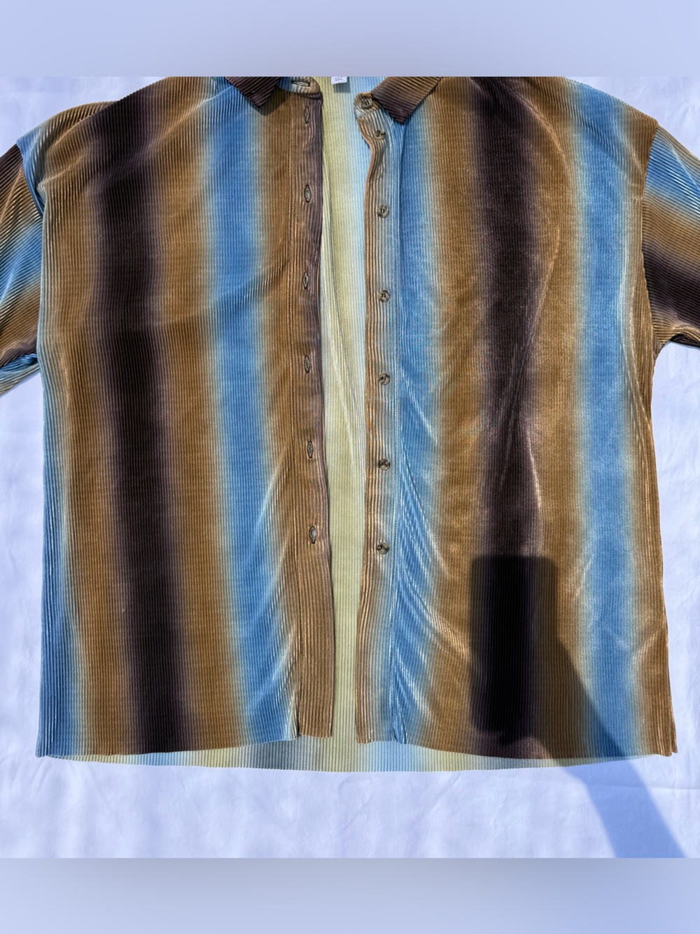 Topshop Men's Striped Button Down Shirt Size M Blue Brown Long Sleeve Casual